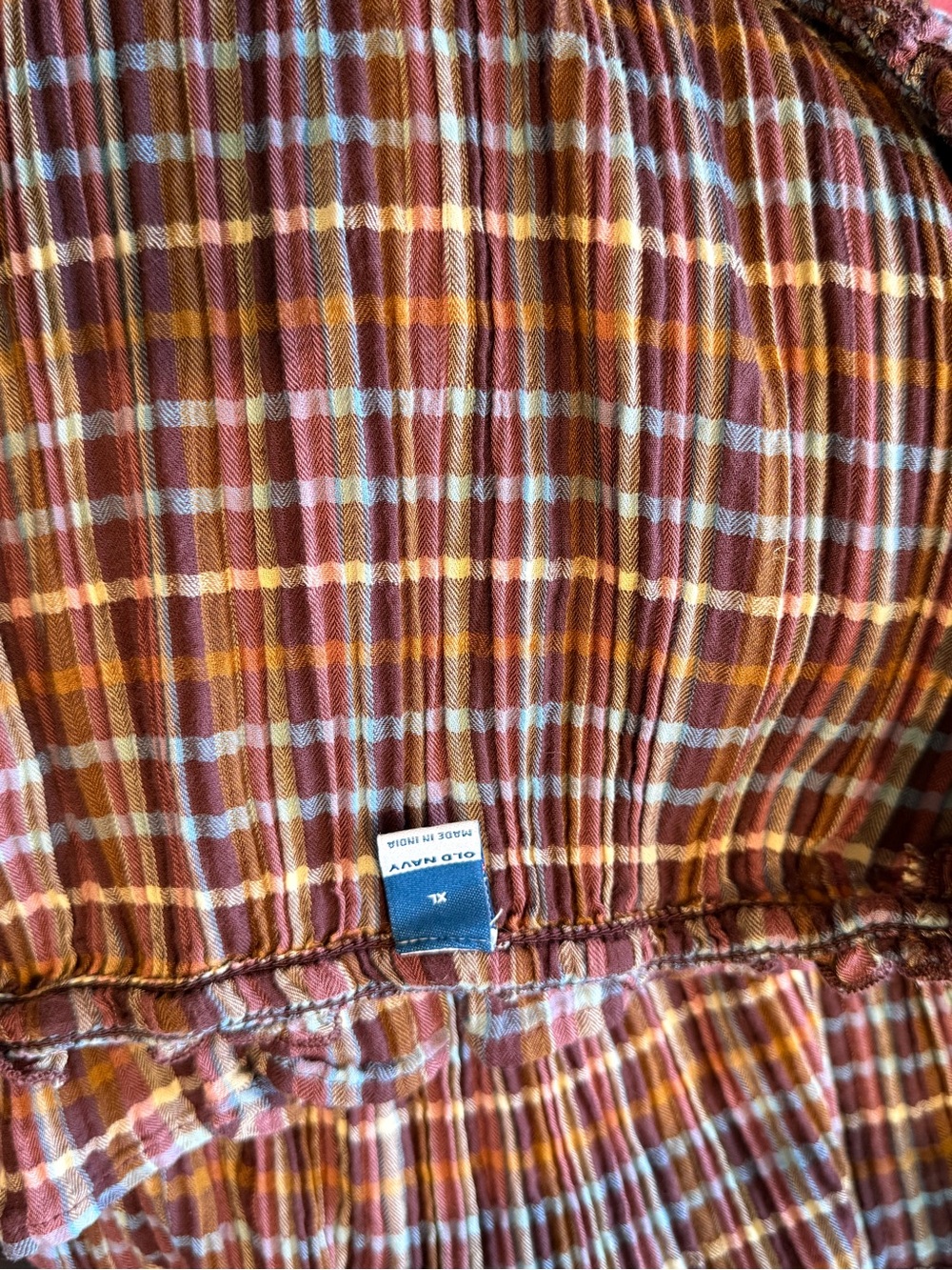 Old Navy Rust Multi Plaid Peplum Smocked Waist Blouse - Picture 5 of 6